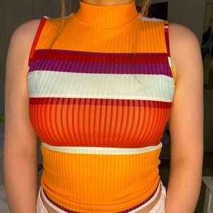 Y2K Orange Turtle Neck Stripped Tank 🌞